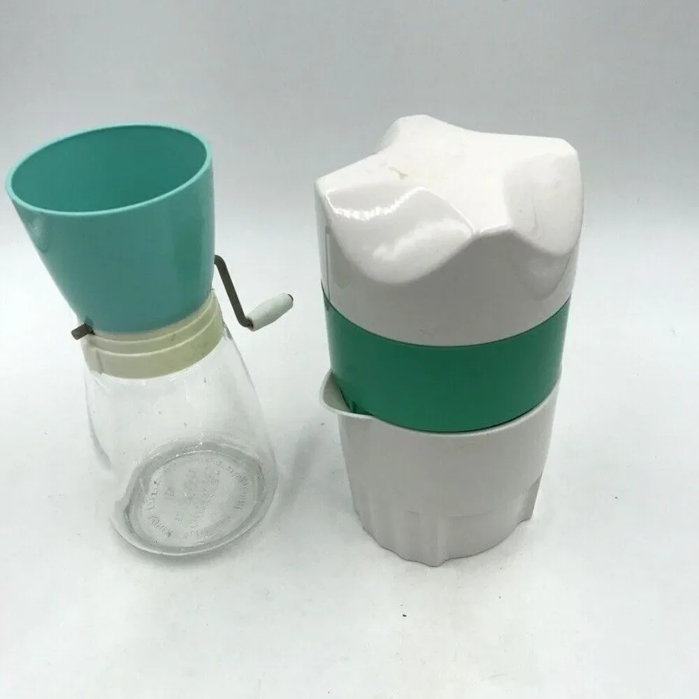 Vintage White Green Juicer Glass Nut Grinder Kitchenware